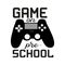 Game on preschool, funny text with black controller, and white backgrond.