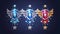 Game rank icons isolated on a dark blue background. Collection of hexagonal metal medals featuring shiny metal stars and