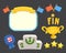 Game rating icons with stars game element, flags, awards, gold cup, inscriptions for game ending and fin, level results