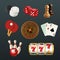 Game realistic icons. Poker dice bowling gambling domino web casino symbols vector illustrations isolated
