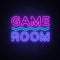 Game Room Neon Text Vector. Gaming neon sign, design template, modern trend design, night signboard, night bright
