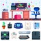 Game room set up. Gamer workplace with set of objects. Vector illustration.