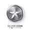 Game Silver Coin Vector With Star. Realistic Silver Achievement Icon Illustration. For Web, Video Game Or App Interface.