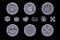 Game stone coin. Set vector cartoon coins with Halloween symbols for playing Game UI