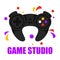 Game studio logo vector isolated. Black controller