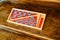 Game to learn to count, made of blue and red wood, inside a classroom montessori