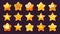 Game UI star. Golden bronze copper gaming win stars of various forms, 2D game asset of shining glossy achievement sign