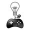 Gamepad or joypad black color and Incandescent light bulb symbol made from cable design