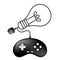 Gamepad or joypad black color and Incandescent light bulb symbol made from cable design illustration