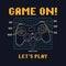 Gamepad or joystick design with pixel text slogan and signed buttons. Print for t-shirt. Tee shirt typography graphics for gamers.