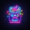 Gamepad and Smartphone neon sign vector. Games for Smartphone Logotype, Emblem in Modern Trend Design, Vector Template