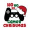 Gamer Christmas funny text with controller, and Santa`s cap