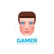 Gamer face - logo in flat style. Human head sign. Geek concept illustration. Design element