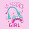 Gamer girl cute vector illustration with headphones, game controller, hearts and stars