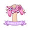 Gamer girl kawaii vector illustration with hand holding a pink gaming controller