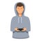 Gamer in hoodie icon cartoon vector. Play video games