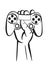 Gamer illustration. Vector of a joystick in the teen hand. Black and white image of a game console for lovers of video and