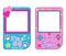 Gamer photo booth props set. Flat style gamer girl illustration with gameboy handheld game console