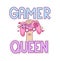 Gamer queen hand drawn vector illustration with hand holding a pink gaming controller