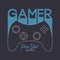 Gamer t-shirt design with gamepad and slogan. Typography graphics for apparel on video game theme. Tee shirt print with joystick