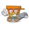 Gamer wooden trolley mascot cartoon