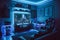 Games room illuminated with leds. Generative AI.