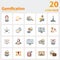 Gamification icon set. Collection of simple elements such as the user engagement, challenge, learning, game thinking