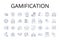 Gamification line icons collection. Skill-building, Puzzle-solving, Engagement strategy, Behavior modification