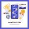 Gamification online marketing technology for users, vector illustration isolated.