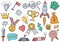 Gamification technology concept doodle hand drawn set collections with flat outline style