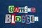 GAMING BLOGGER text word collage colorful fabric on blue denim, gaming tips blogs and blogging