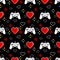 Gaming Controller and Hearts Seamless Pattern