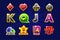 Gaming icons of card symbols for slot machines or casino. Game casino, slot, UI
