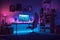 Gaming PC room with led lights in different colors. Ai generated illustration