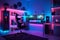 Gaming PC room with led lights in different colors. Ai generated illustration