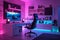 Gaming PC room with led lights in different colors. Ai generated illustration