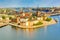 Gamla Stan, the old part of Stockholm in a sunny summer day, Sweden. Aerial view from Stockholm City hall Stadshuset.