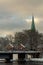 Gamle Bybro - old town`s bridge above Nidelva river. Wintertime in Trondheim.