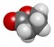 Gamma-butyrolactone (GBL) solvent molecule. Used as prodrug form of GHB (gamma-hydroxybutyric acid). 3D rendering. Atoms are