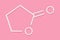 Gamma-butyrolactone GBL solvent molecule. Used as prodrug form of GHB gamma-hydroxybutyric acid. Skeletal formula.