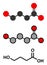 Gamma-hydroxybutyric acid GHB, oxybate, liquid ecstasy molecule. Stylized 2D rendering and conventional skeletal formula.