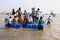 Ganapti idols kept on floating raft for immersion Girgaon Chowpatty