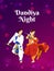 Gandiya night party flyer. Illustration of couple dandiya dance pose on the indian festival of Navratri