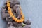 Ganesha sitting in meditating yoga pose in hindu temple