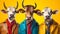 Gang family of bull in vibrant bright fashionable outfits, commercial, editorial advertisement