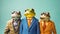 Gang family of frog toad in vibrant bright fashionable outfits, commercial, editorial advertisement