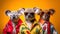 Gang family of koala bear in vibrant bright fashionable outfits, commercial, editorial advertisement