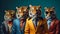 Gang family of tiger in vibrant bright fashionable outfits, commercial, editorial advertisement