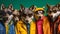 Gang family of wolf in vibrant bright fashionable outfits, commercial, editorial advertisement