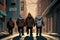 Gang members walking on the street, illustration generated by AI